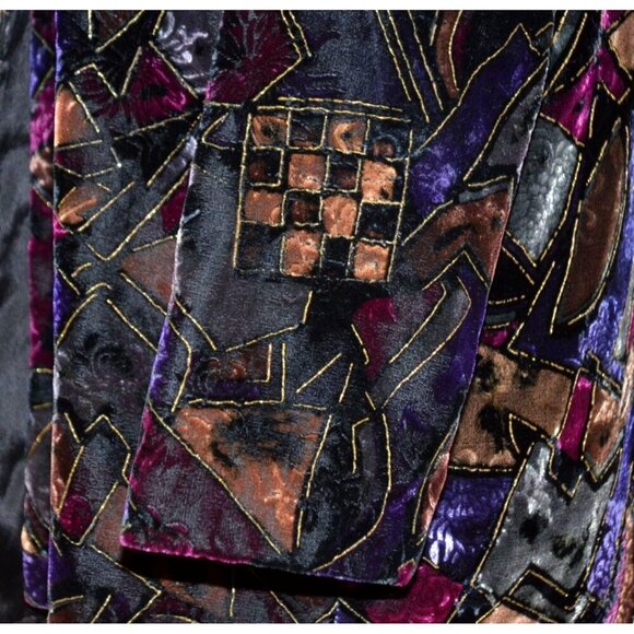 Vintage 80's Tres Paquette Velvet Blazer Jacket Mixed Print Size M Unique Retro - Picture 5 of 10